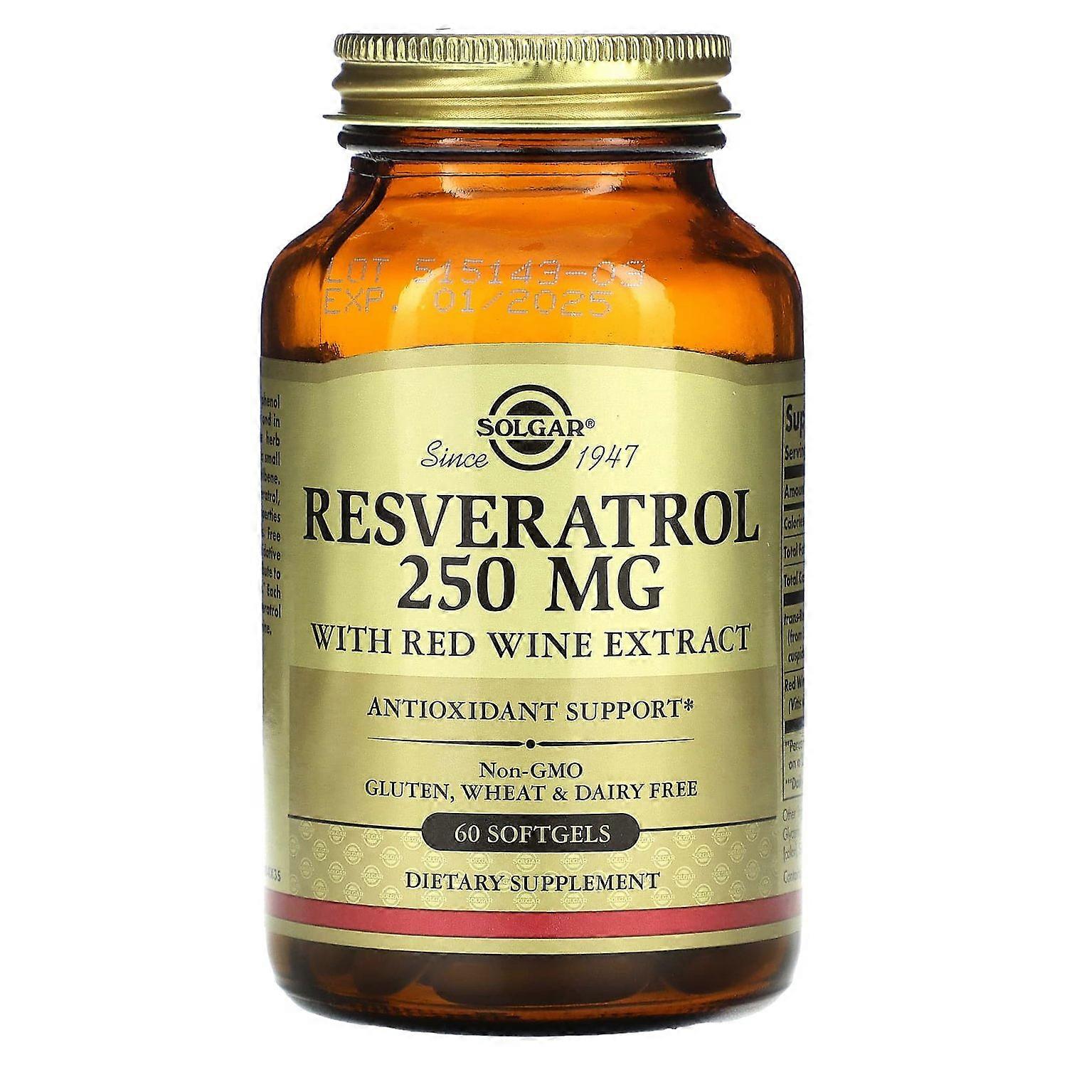 Solgar, Resveratrol, 250 mg, 60 Softgels