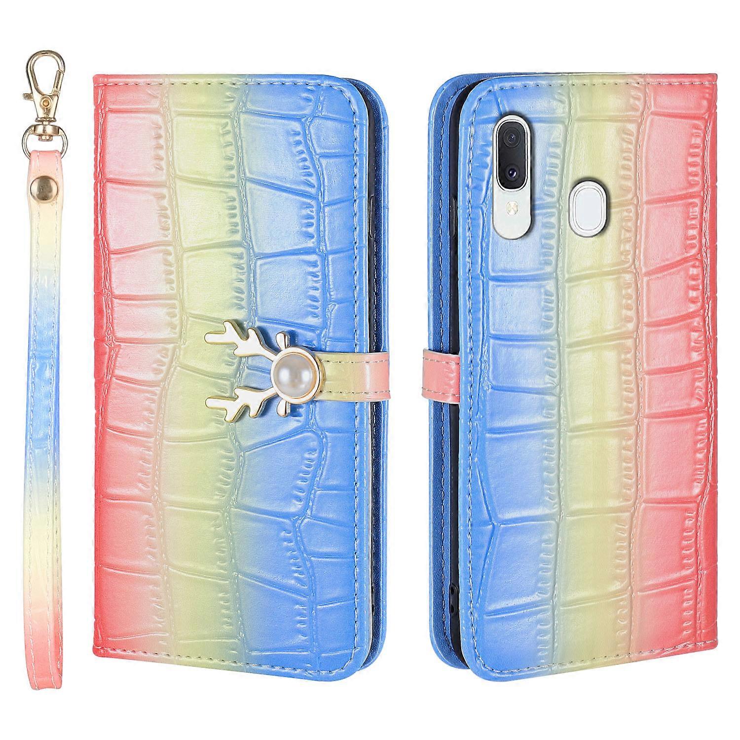 Elk Pattern Phone Case for Samsung Galaxy A20 A30 with Card Holder, lanyard, PU Leather Material, Wallet Function, Corner Fall Protection