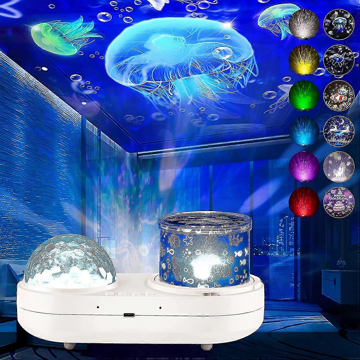 Ocean Light Projector For Bedroom,heytea 360 Degree Rotating Night Lights Projector 6 Colors Double-layer Stereo Projection Effect