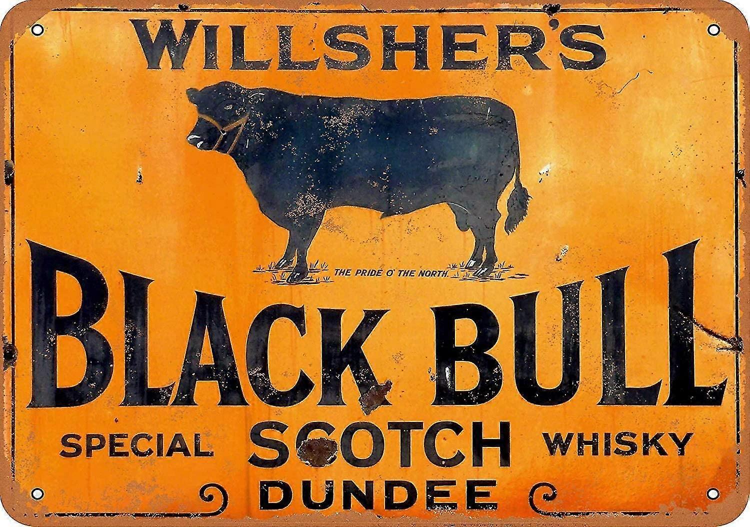 8x12 polegadas OU 12x16 polegadas sinal de metal - Willshers Black Bull Scotch Whiskey - Vintage Wall Decor Art Mo