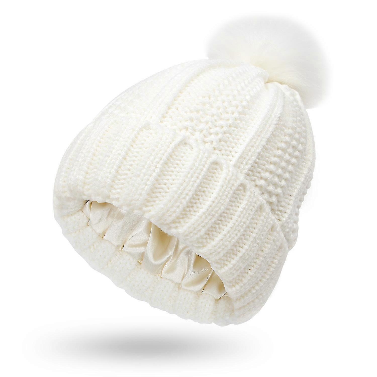 Women's Winter Beanie Hat - Satin Lined with Pompom