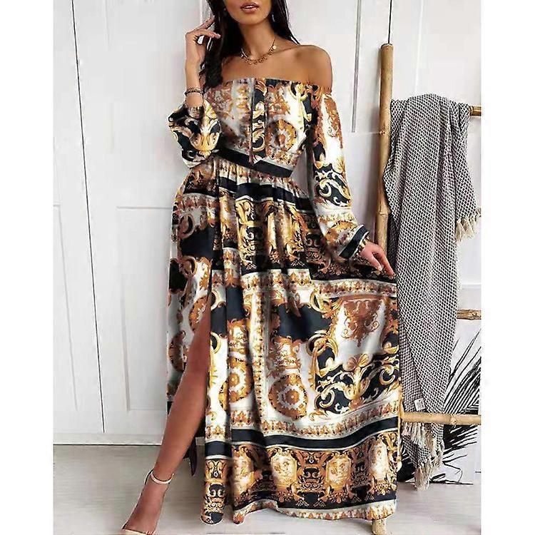 2021 spring and summer women's dress round neck temperament print skirt
