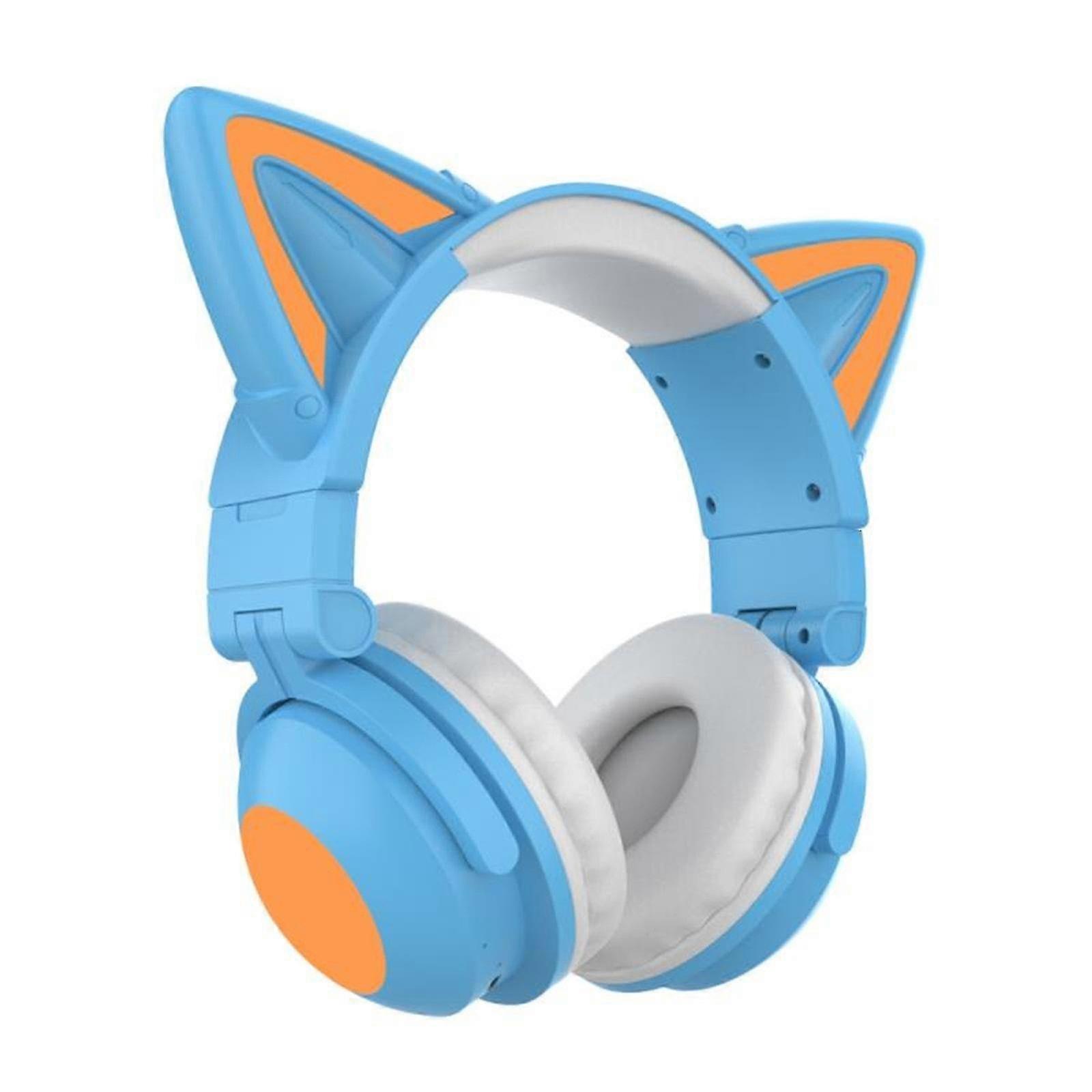 Foldable Cat Ear Headphones Led Wireless Bluetooth 5.0 Autom-change Colorful Led 4-inch Big Earmuffs Built In Microphone Support Aux With 11.8inch Aud