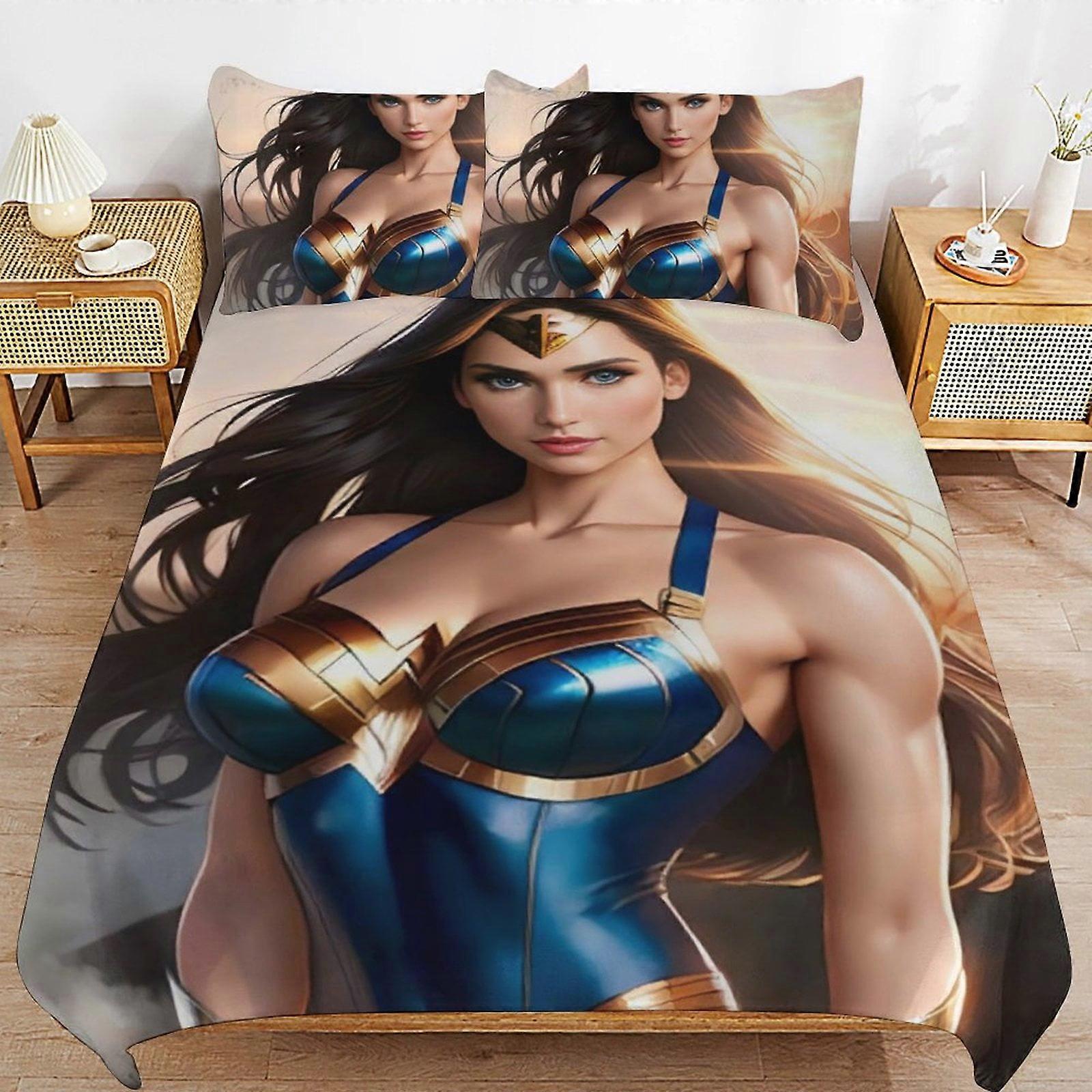 Bäddset NK438 Wonder Woman Sängkläder Ultra Mjuk Hudvänlig Påslakan 3 Delad, Söt Täcke Täcke Bäddset PC438