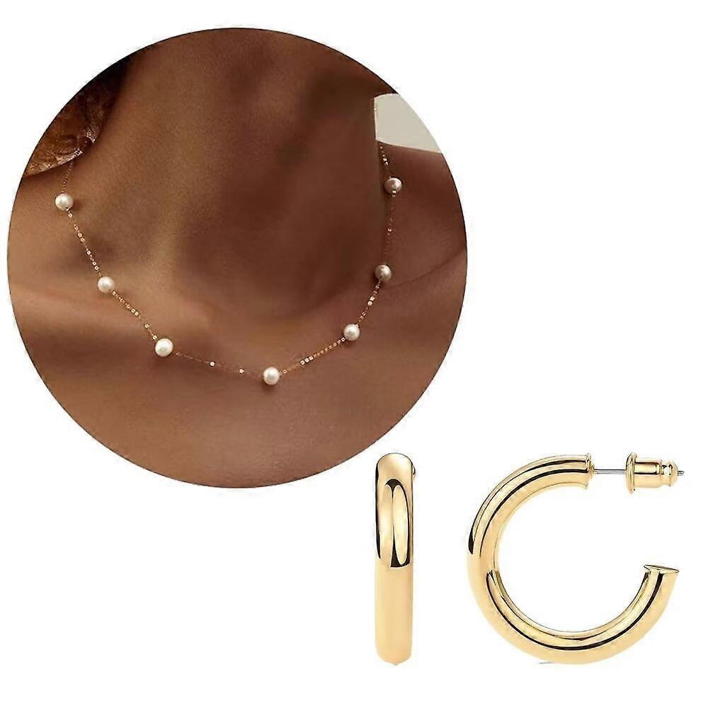 bon L’ensemble de bijoux comprend un beau collier et une paire de belles boucles d’oreilles, des chaînes de clavicules en perles et des boucles d’oreilles en acier inoxydable en forme de C