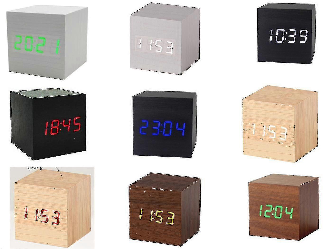Gingko Cube Led Click Clock Väckarklocka med ljudaktivering (tid, datumtemperatur) olika färger A10