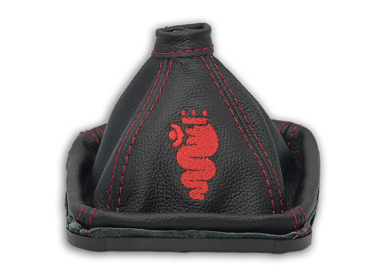 FOR ALFA ROMEO 159 BLACK EMBROIDERED LEATHER RED SHIFT LEVER CASE