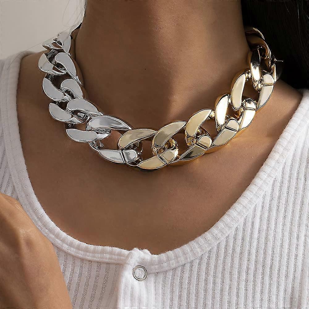 Hip Hop Jóias Punk Cuban Link Chain Gargantilha Colar Ouro Leve Chunky Oval Corrente Link Colar