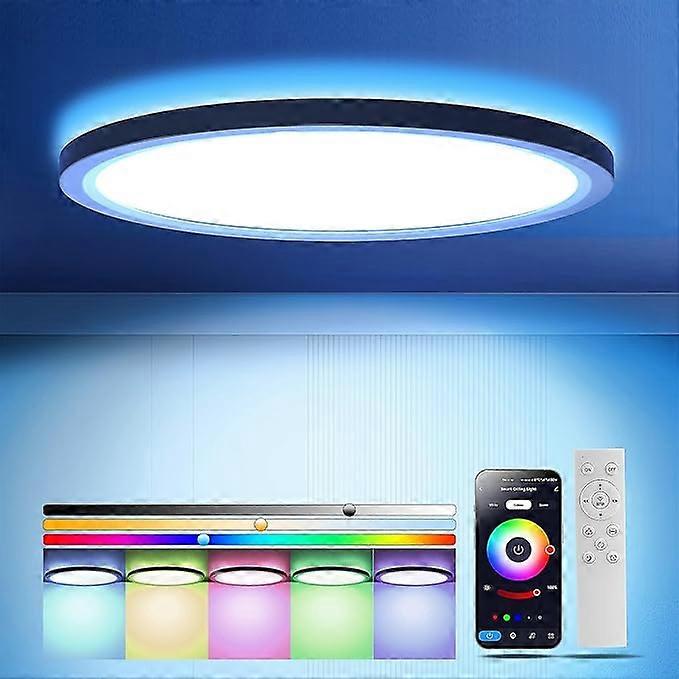 Ceiling lamp, ceiling lamp with RGB backlight, recessed ceiling lamp with remote control, dimmable, multiple lighting methods, round ceiling lamp suit