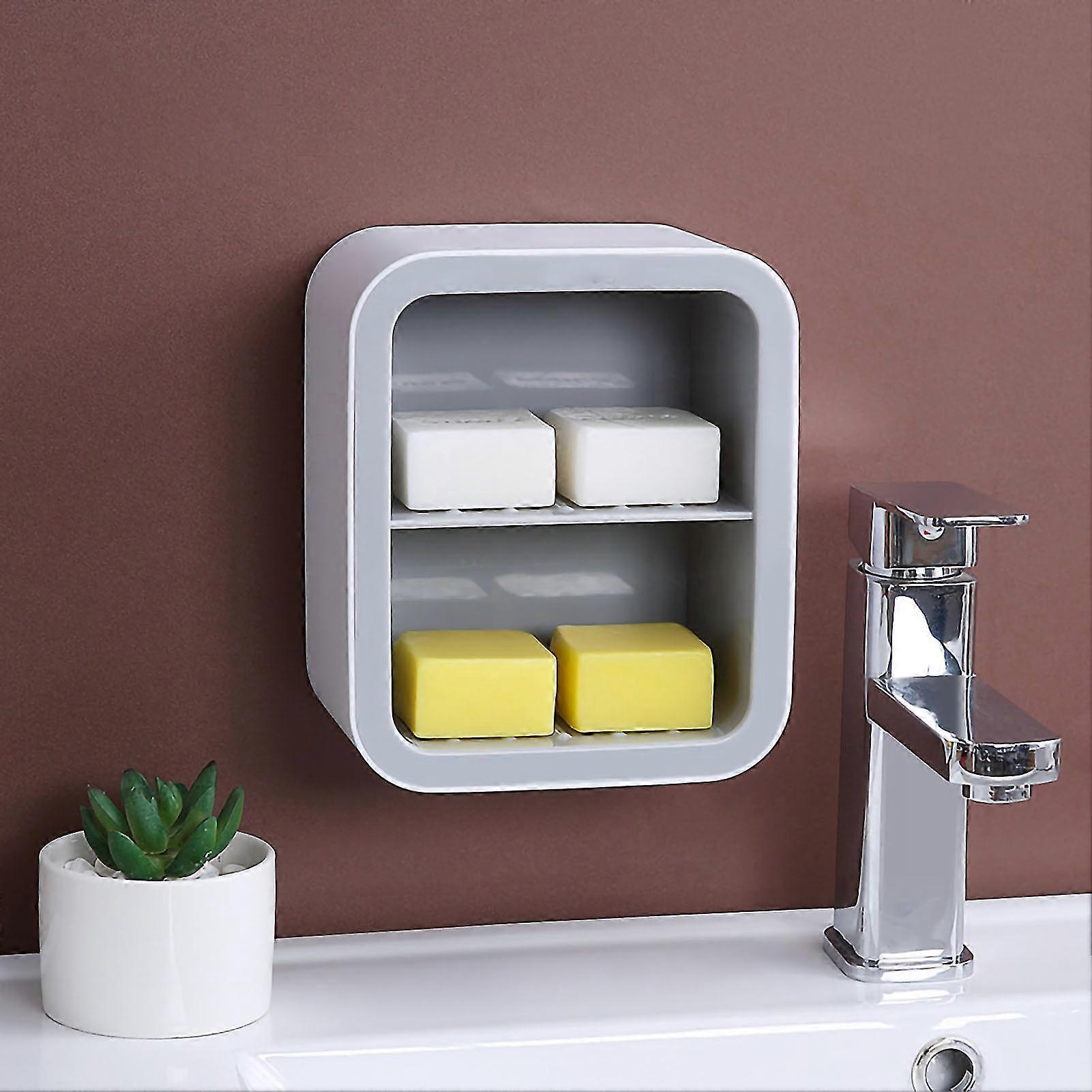 Gray Nordic 2 Layer Wall Mount Soap Rack for Student Dormitory Supplies