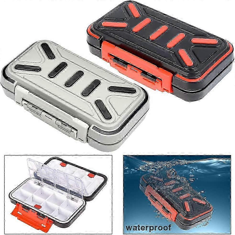 Fishing Gear Storage Box Double-sided Waterproof 16 Grid Bait Storage Box 2 Pieces - Black + Gray
