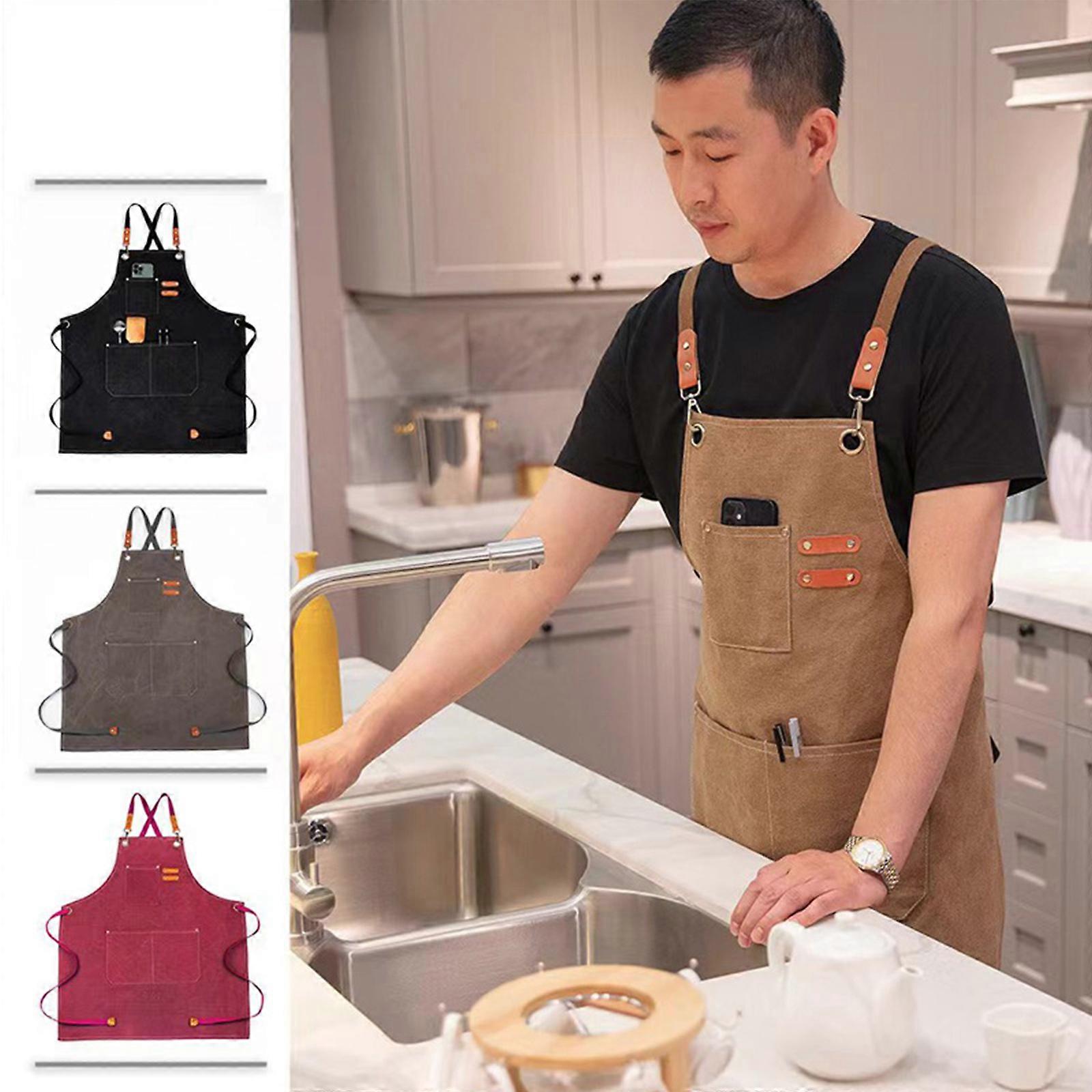 Cotton Canvas Apron Adjustable Cross-back Straps With Three Pockets For Men And Women
