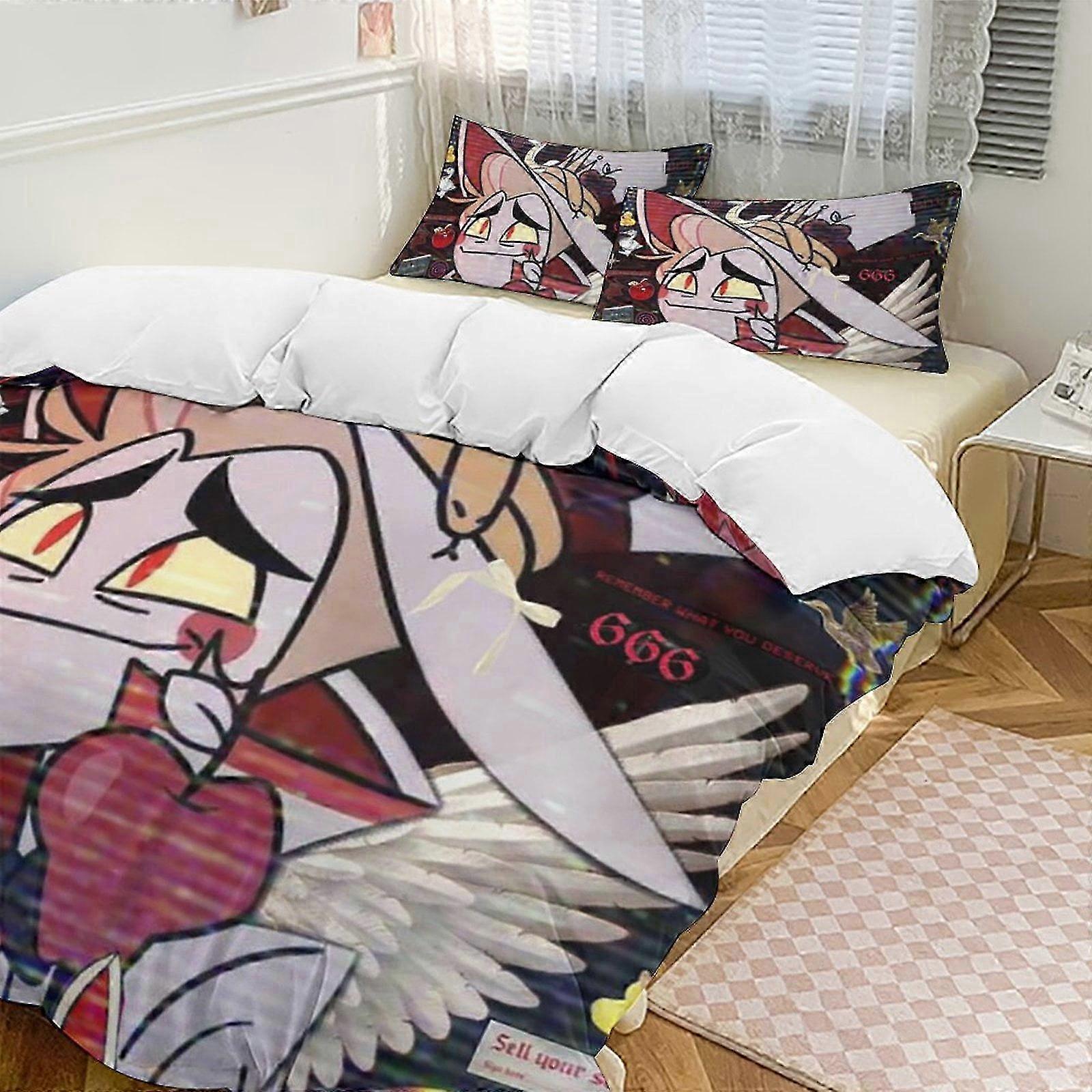 n725 Bed Sheets Hazbin Hotel3-Piece Twin Bed Set - Includes Single Comforter And Pillowcases Bedding - Fade Resistant Microfiber - Hazbin Hotel Lc (