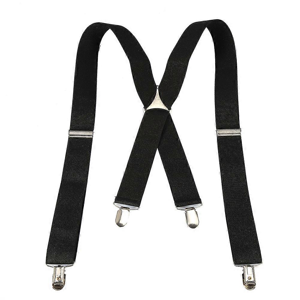 Elastic Suspender 3.5cm Width Men X Shape Braces Adjustable 4 Clips Belts Clip on Braces Black