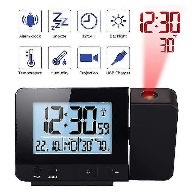 Digital Projection Alarm Clock With Temperature And Time Projection