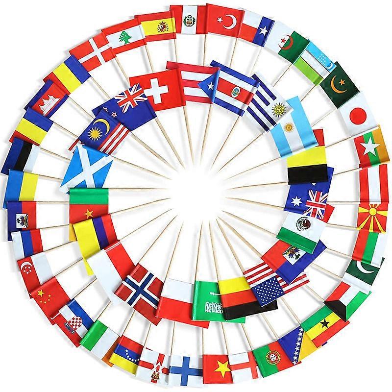 Assorted 100 Different Countries Toothpick Flag - Vivid Double Sided Print & Solid Smooth Pick - Party Decoration (100 Pcs)