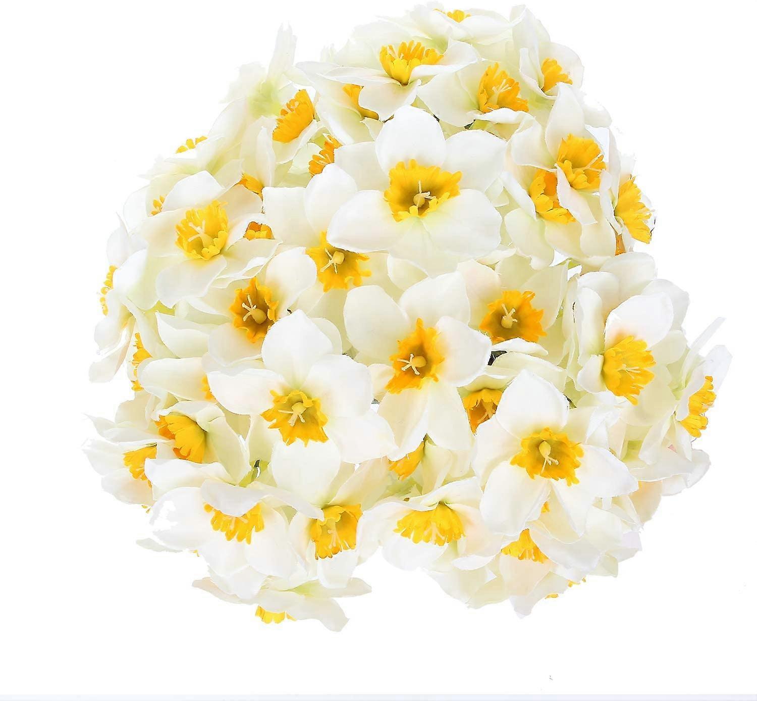 زهور النرجس الاصطناعي 18 قطعة أزهار النرجس البري الحريرية البيضاء مع السيقان 15.7 بوصة باقة حرير لتزيين حفلات الزفاف المنزلية
