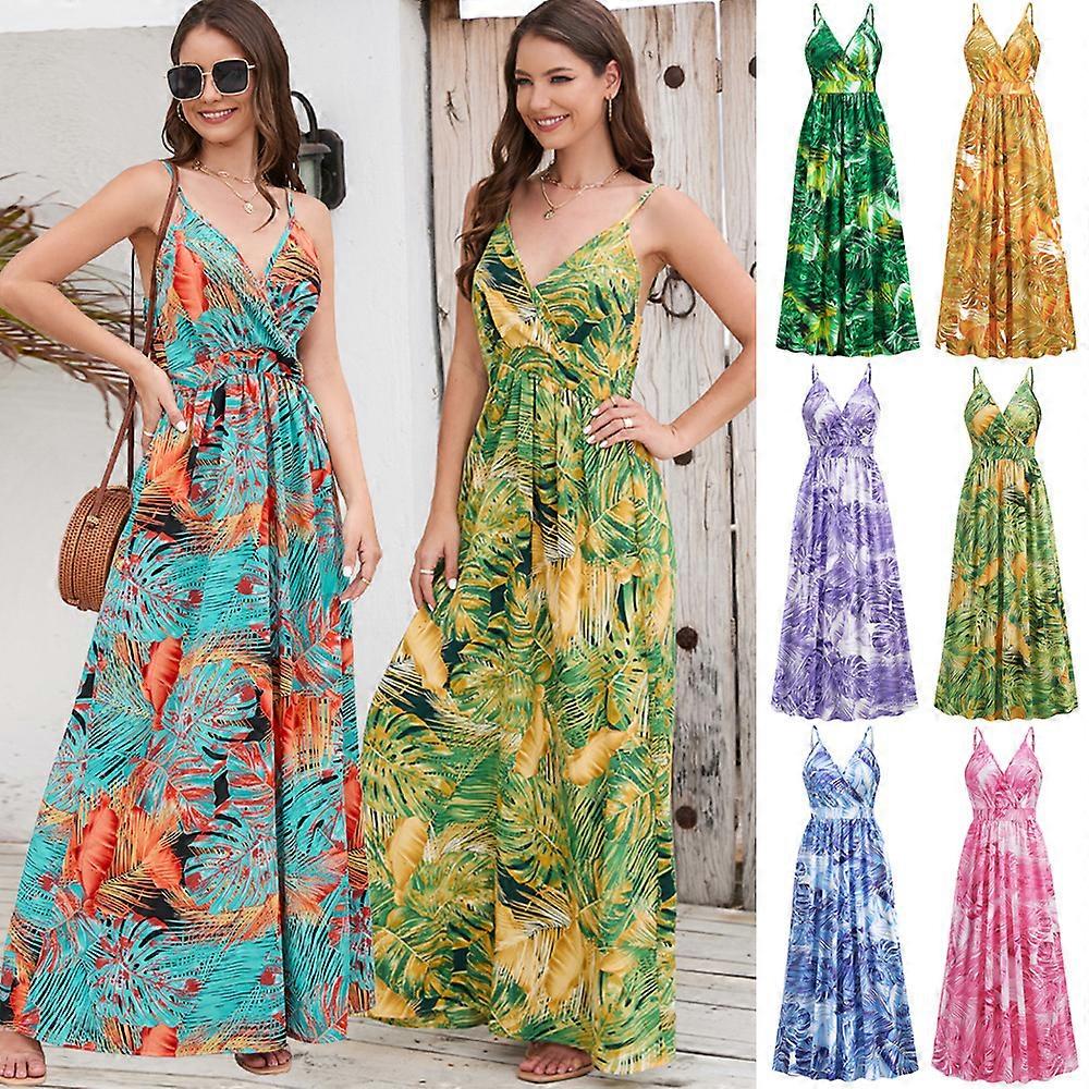 Womens Summer Floral Print Spaghetti Strap Sundress Dress