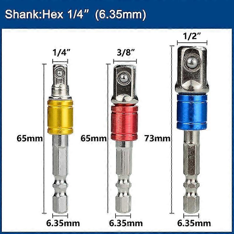 3pcs 1/4 Quot;3/8quot; 1/2 Quot; Socket Adapter Hex Shank Drill Bits Extension Rod Power Tool Accessories
