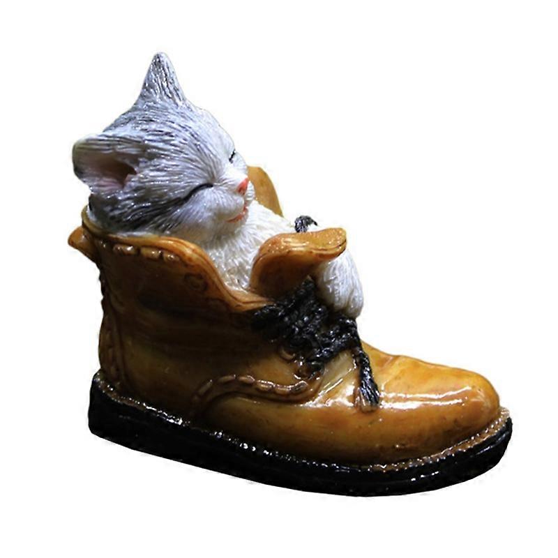 Cat Garden Decor Sleeping In Shoe Multipurpose Multi-color Fairy Garden Tiny Resin Cat Decor for Garden JIKAIX