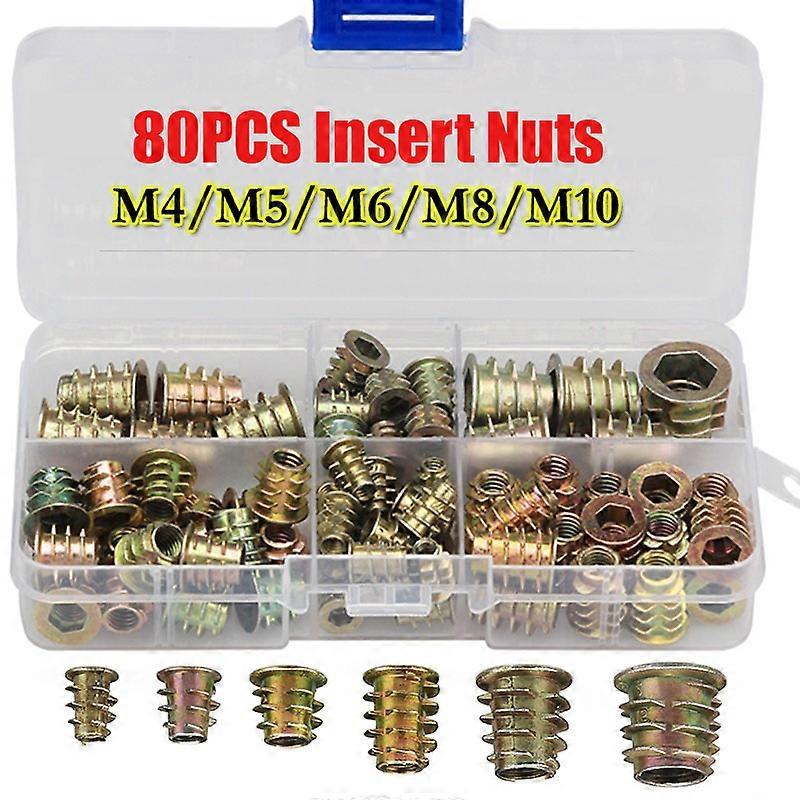 80PCS Zinc Alloy Thread For Wood Insert Nut Flanged Hex Drive Head Furniture Nuts M4 M5 M6 M8 M10