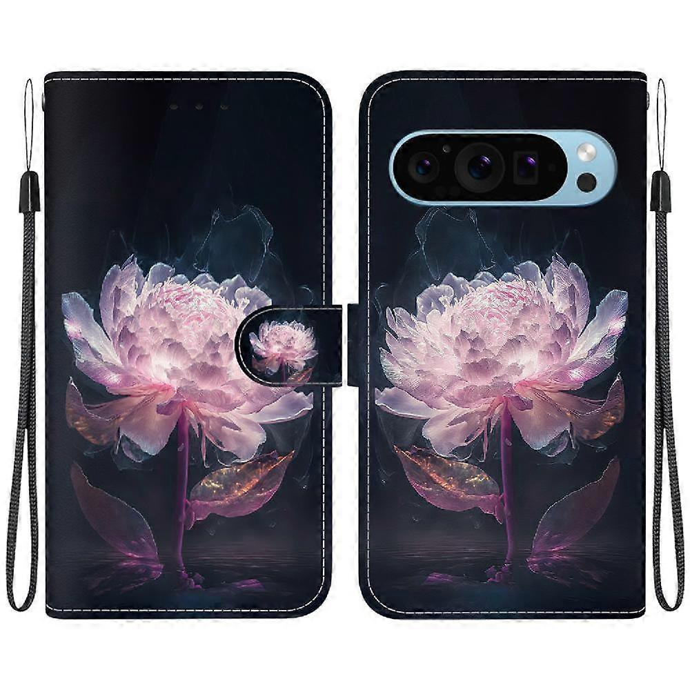 Case For Google Pixel 9 Painted Wallet Cover with Card Slots Compatible with Google Pixel 9 Case - Pink Flower