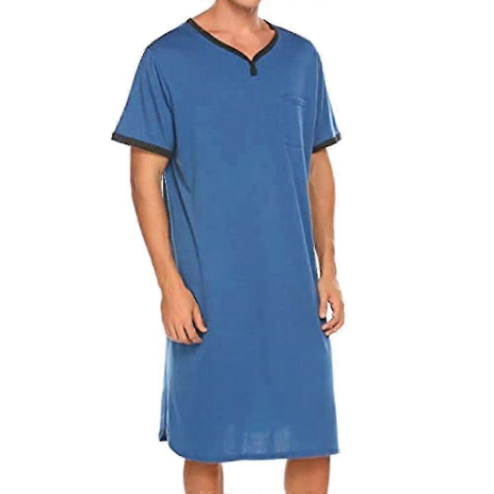 Women's Blue Men Nightshirt Loungewear Nightdress Plain Sleepwear Extra Large