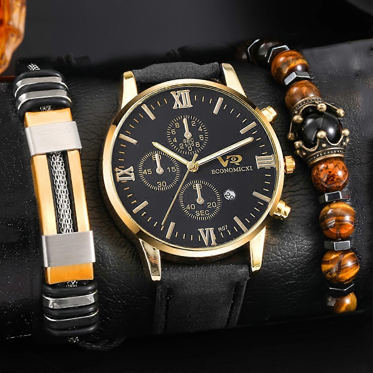 JUEGE* 3pcs/set Men's Casual Analog Watches And Analog Bracelets, Ideal choice for