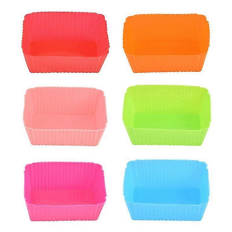 6pcs Silicone Rectangle Cake Mould Soft Muffin Cupcake Liner Bake Cup Mold