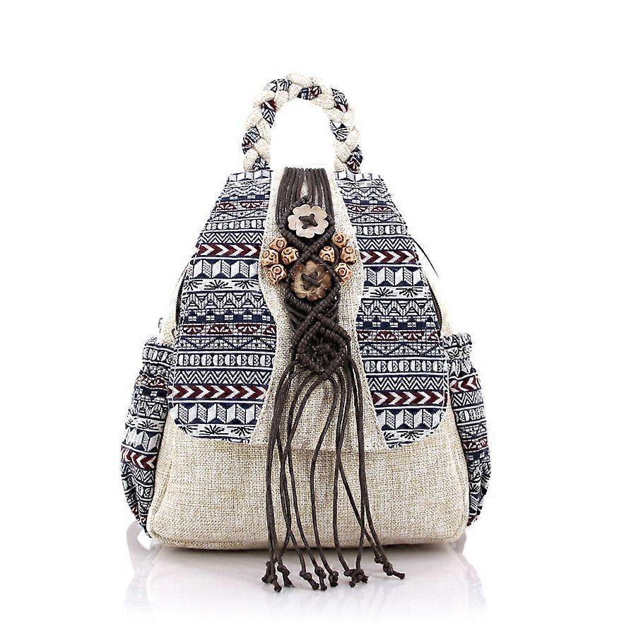 Womens Hippie Cotton Hemp Cloth Backpack Boho Vintage Embroidered Casual Purse Handbags Messenger Bag Mushroom Beige Red