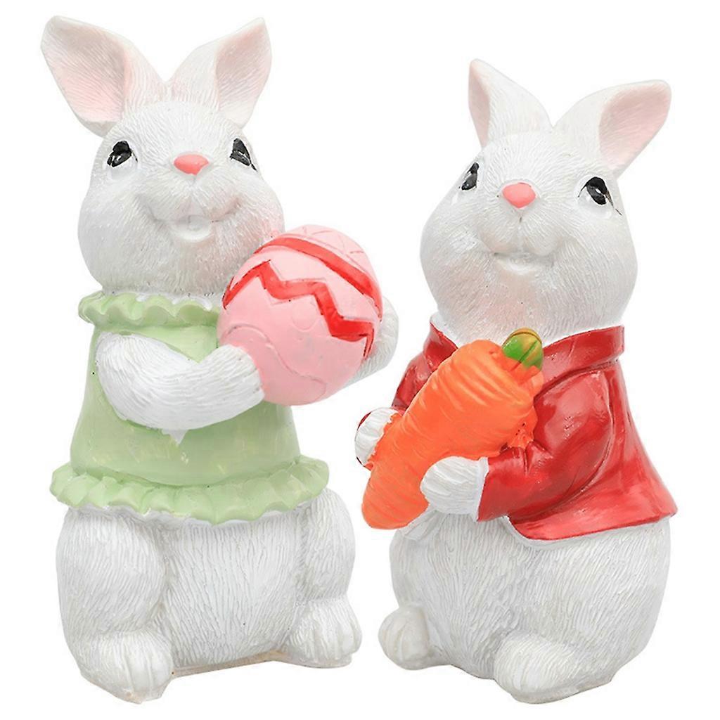 2Piece Easter Bunny-Decorations Easter Resin Rabbit Statue Ornaments Tabletop