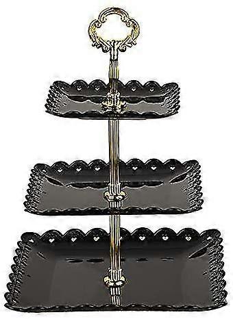 3-layer Square Cake Tray Cake Stand (black)