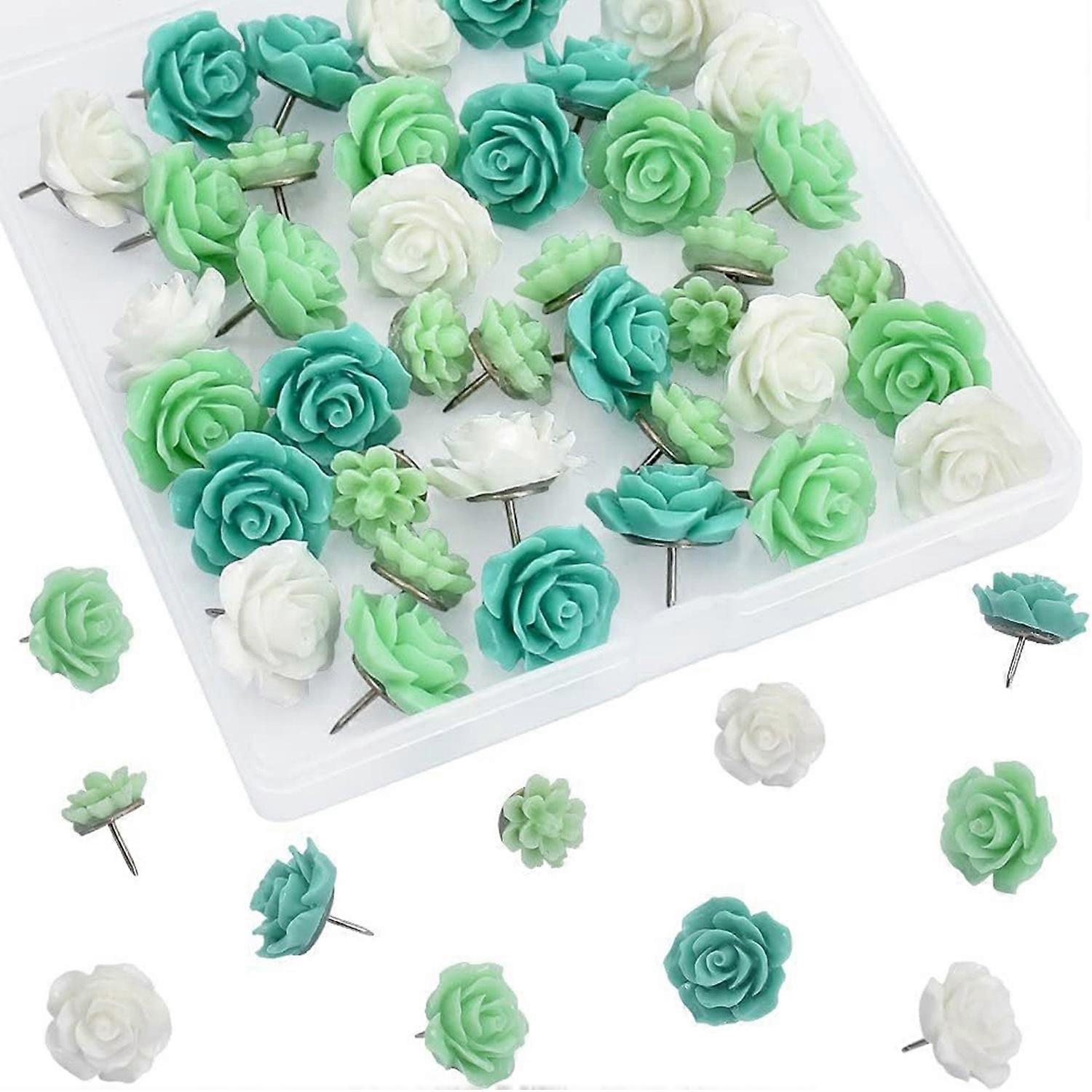 40Pcs Rose Push Pins Cute Flower Shape Reliable Vivid Design Decorative Thumbtacks for Bulletin