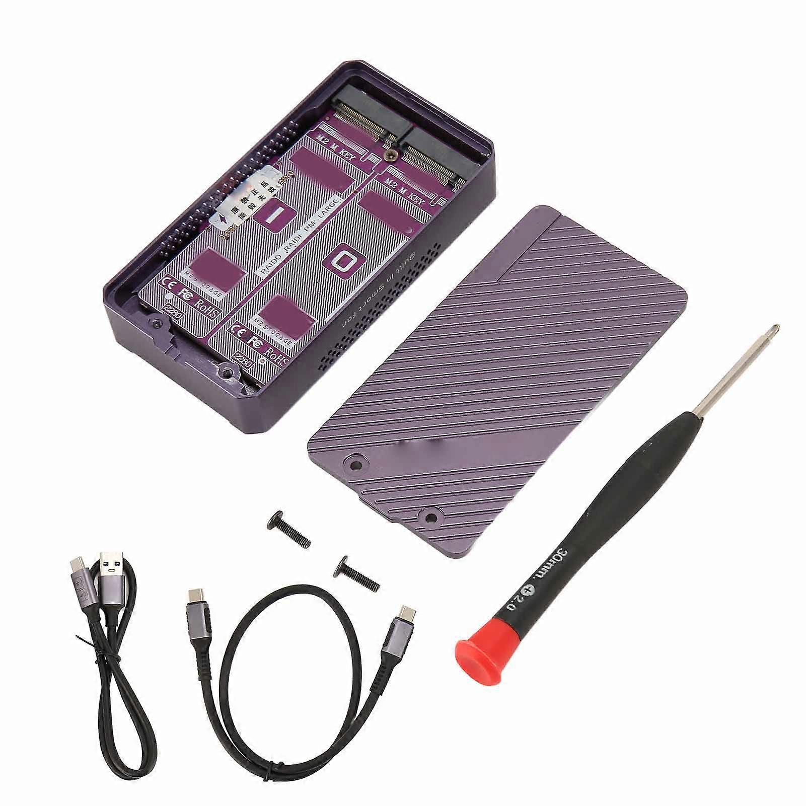 RAID Hard Drive Enclosure NVMe Dual Bay 20Gbps 4 Modes External Case for Safe Storage