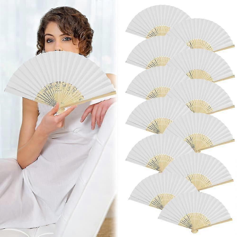 15 Pcs White Silk Folding Fan Pocket Hand Fan Foldable Paper Fan Bamboo Hand Held Fan Manual Chinese Fan For Dancing