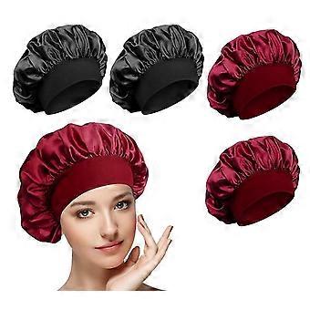 4 stk satin sleep cap, satin sleep cap natthette med bredt elastisk bånd myk sleep cap for kvinner med langt krøllete hår