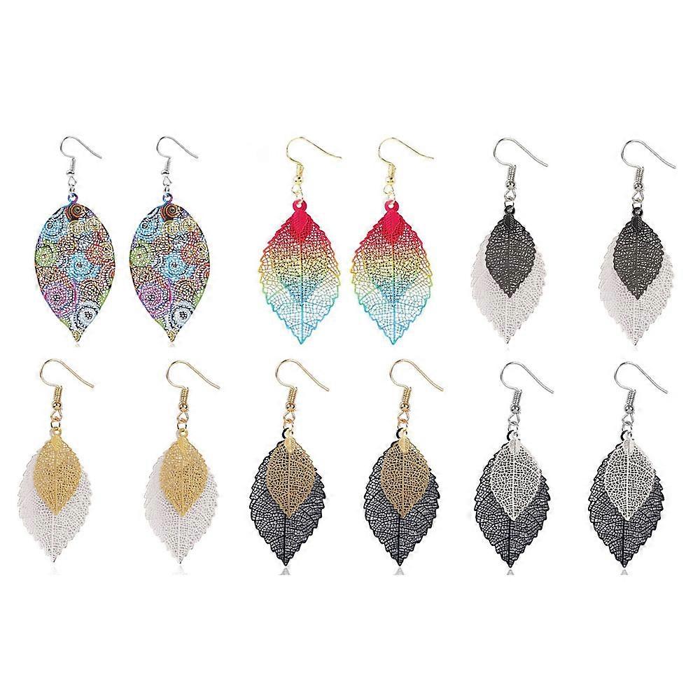 Earrings, Metal Leaf, Dangle, Statement, Hook