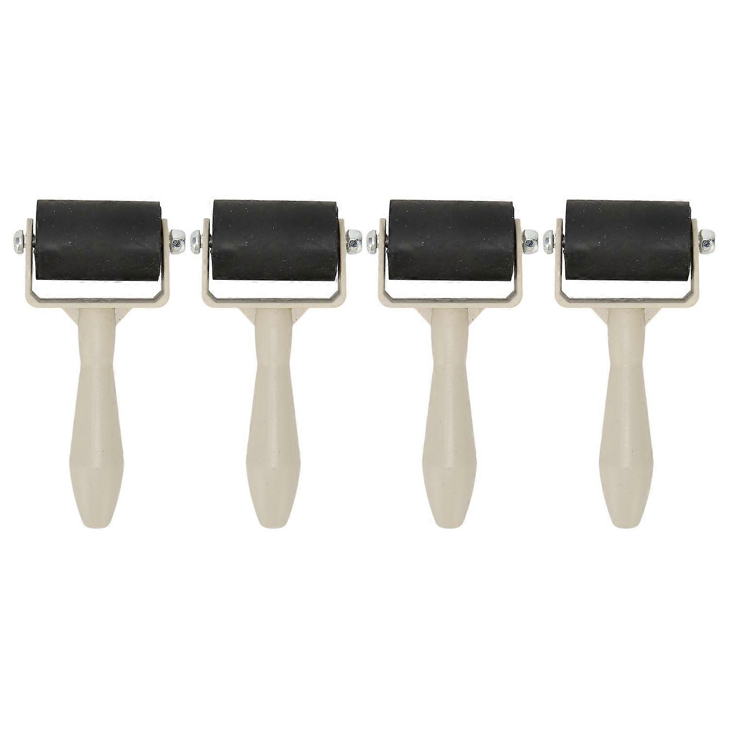 4pcs Rubber Brayer Roller Flexible Uniform Printing Craft Hand Roller with Skid Resistance Handle fo