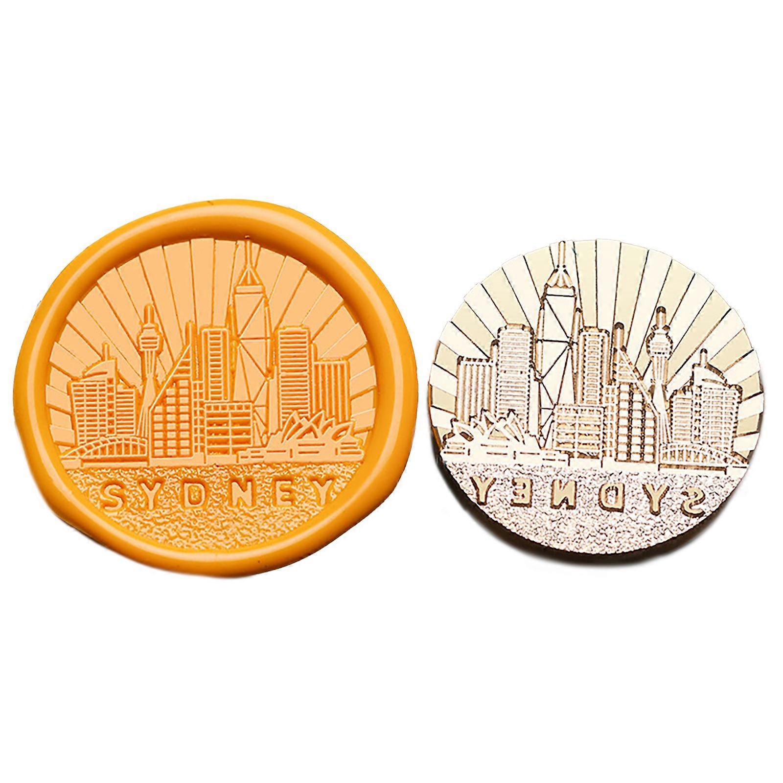 Vintage Seal Stamp Head with City Landmark Building Pattern for Seal Envelope Card Scrapbooking Craft Embellishment