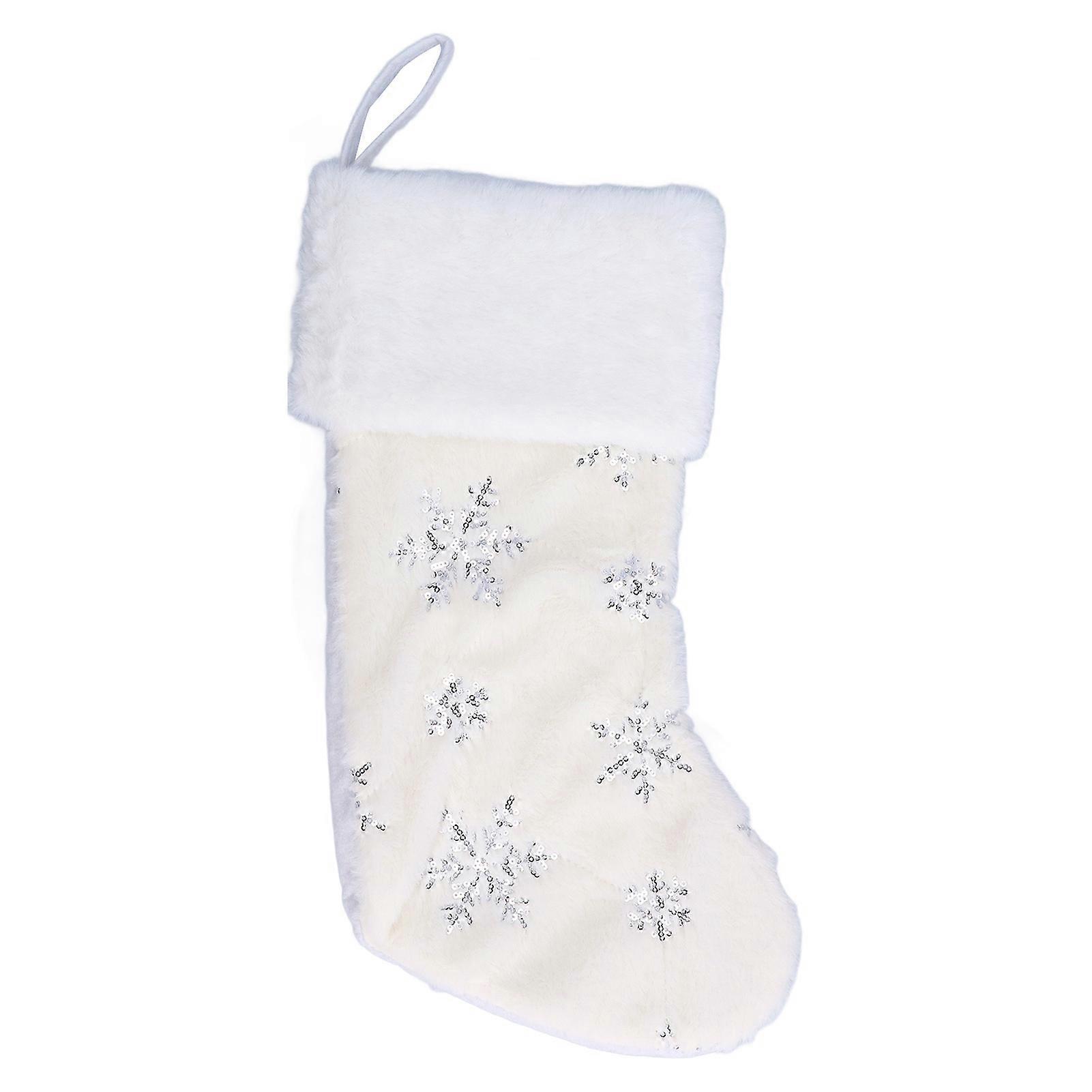 Polyester Christmas Stocking Pendant with Embroidery Snowflake Pattern Xmas Tree Decoration Ornament