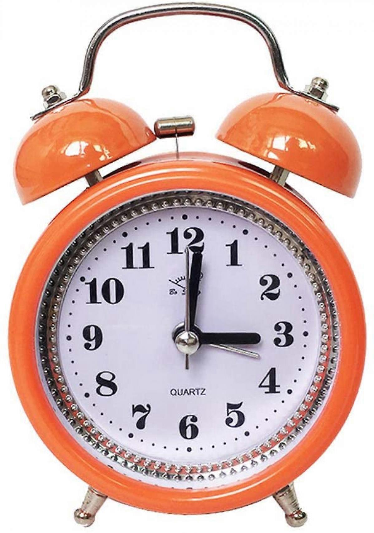 SQCLV 3.15'' Retro Twin Bell Alarm Clock Battery Operated Silent Non-Ticking Bedside Desk Analog with Backlight - Orange, 12x8x5cm