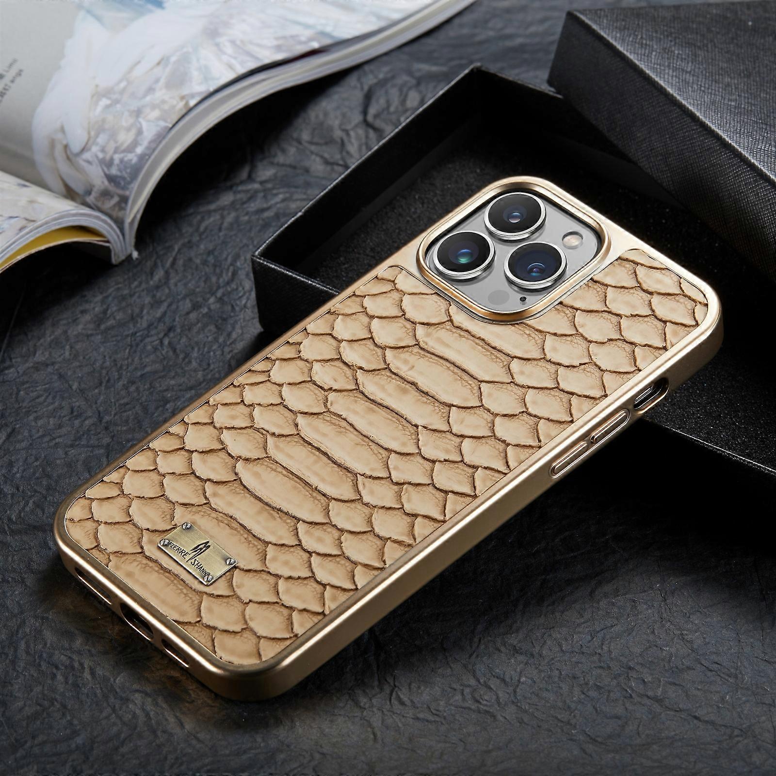 For iPhone 12 / 12 Pro Fierre Shann Python Texture Electroplating PU Phone Case