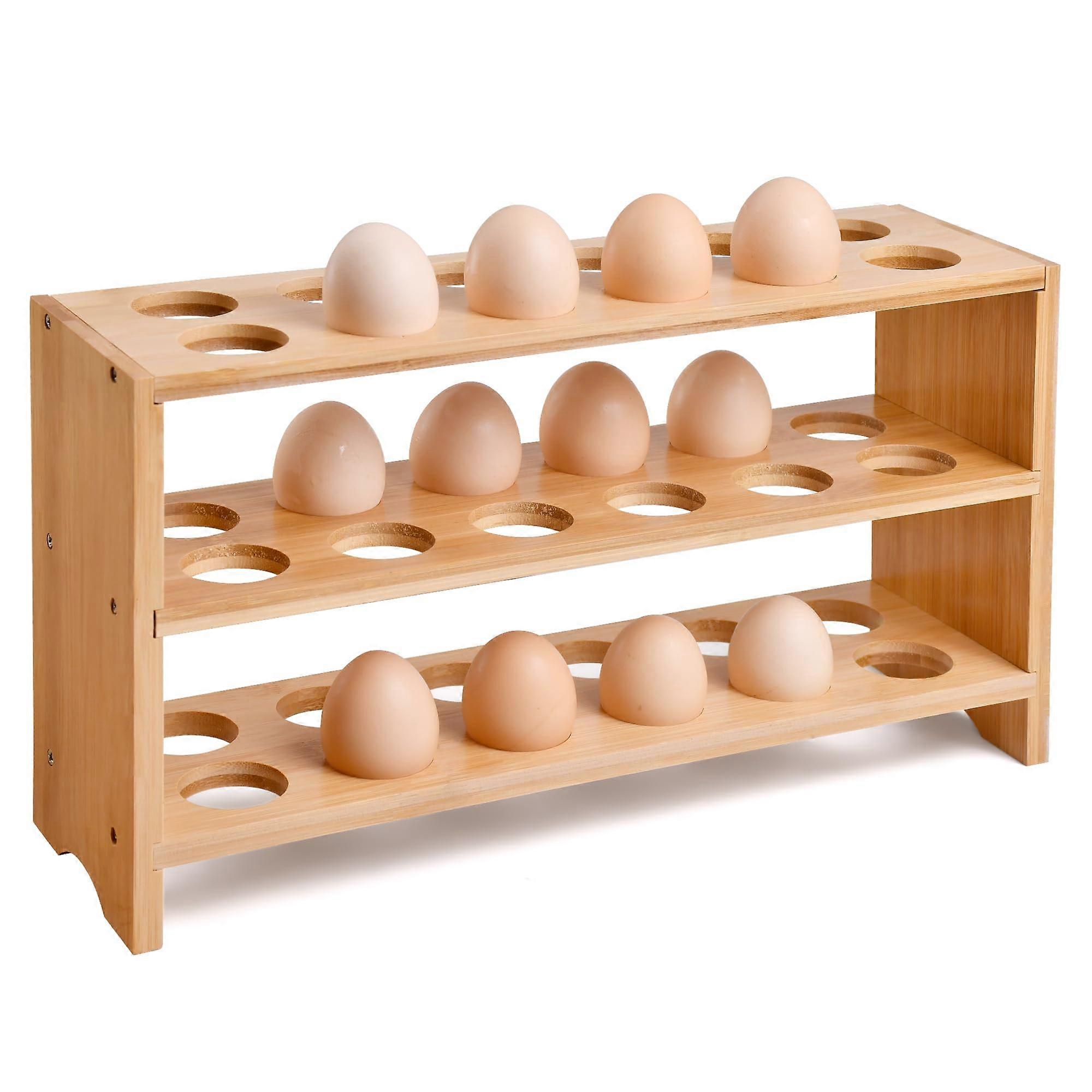 3 Layer Bamboo Egg Storage Rack Organizer for Counter or Chicken Coop