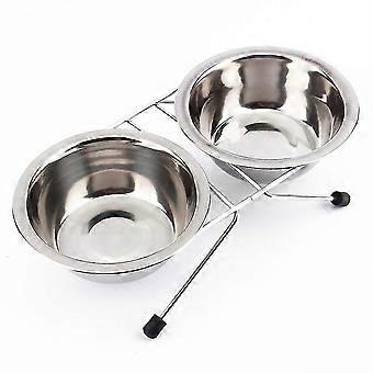 Cute Double Twin Stainless Steel Bowls Dog Puppy Cat Pet Food Water Bowl Dish Iron Stand
