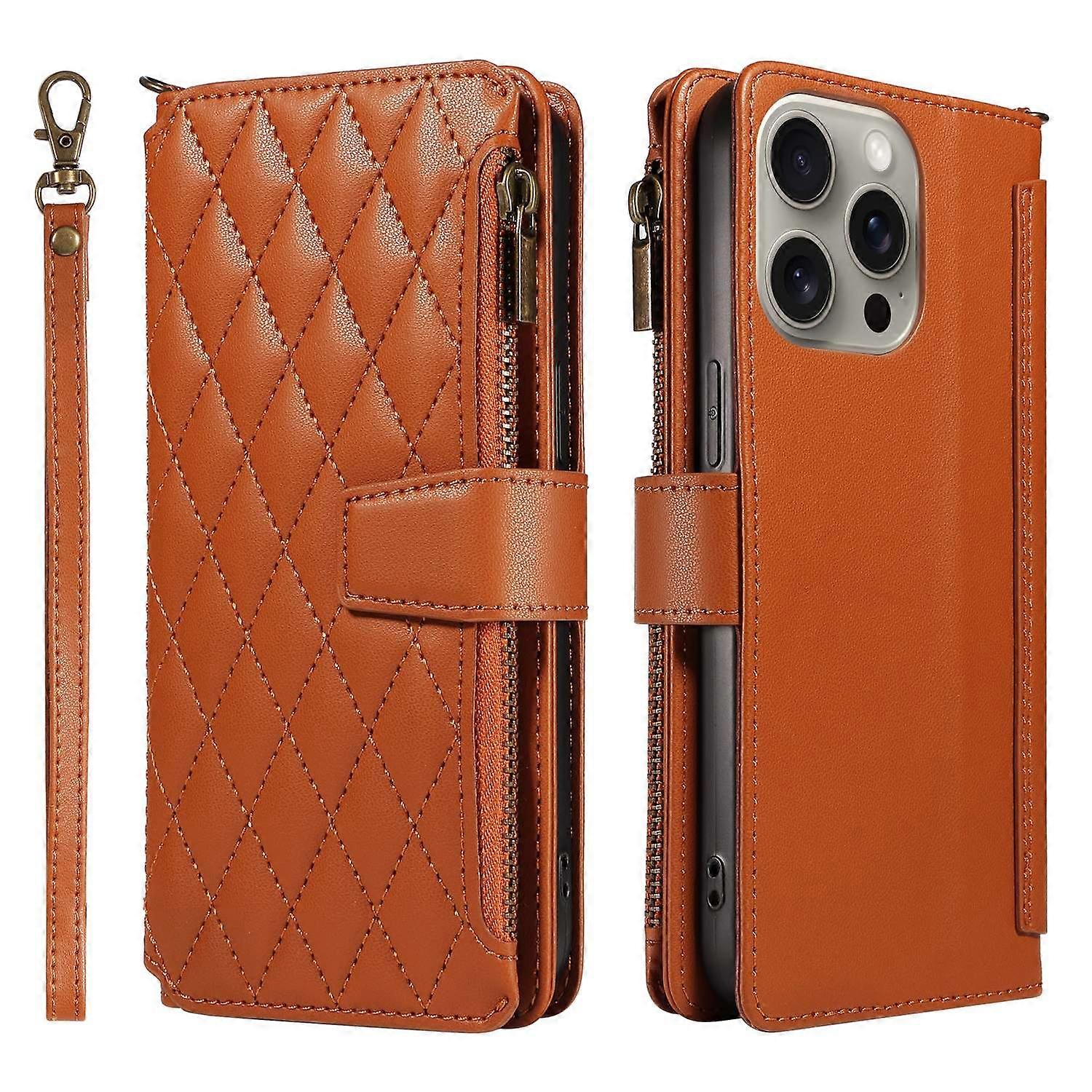 For iPhone 16 Pro Max Leather Case with Card Holder,RFID Blocking Wallet Phone Cover Rhombus Pattern