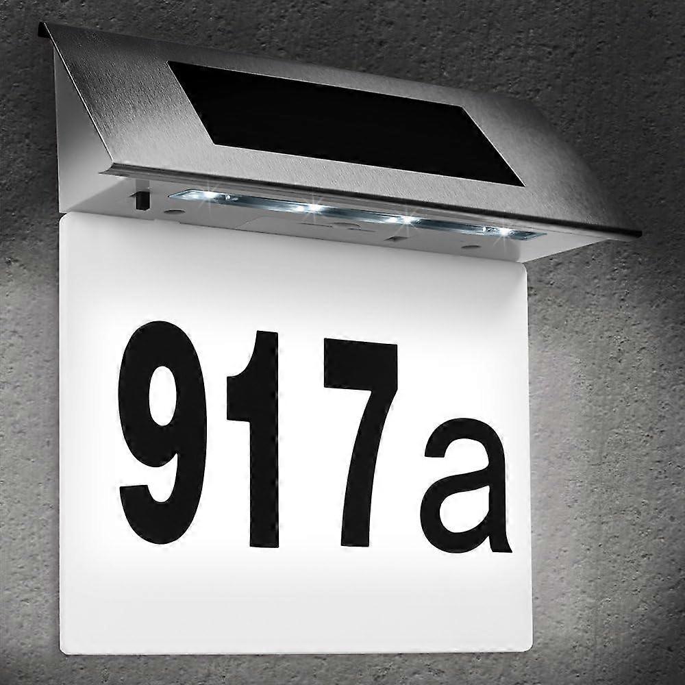 Illuminated Stainless Steel House Number 4 LED Solar Powered - White