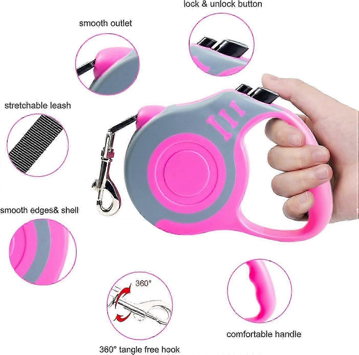 Retractable Dog Leash Lightweight Leash with Non-Slip Handle, for Small Medium Dogs (Gray Pink, 10FT)