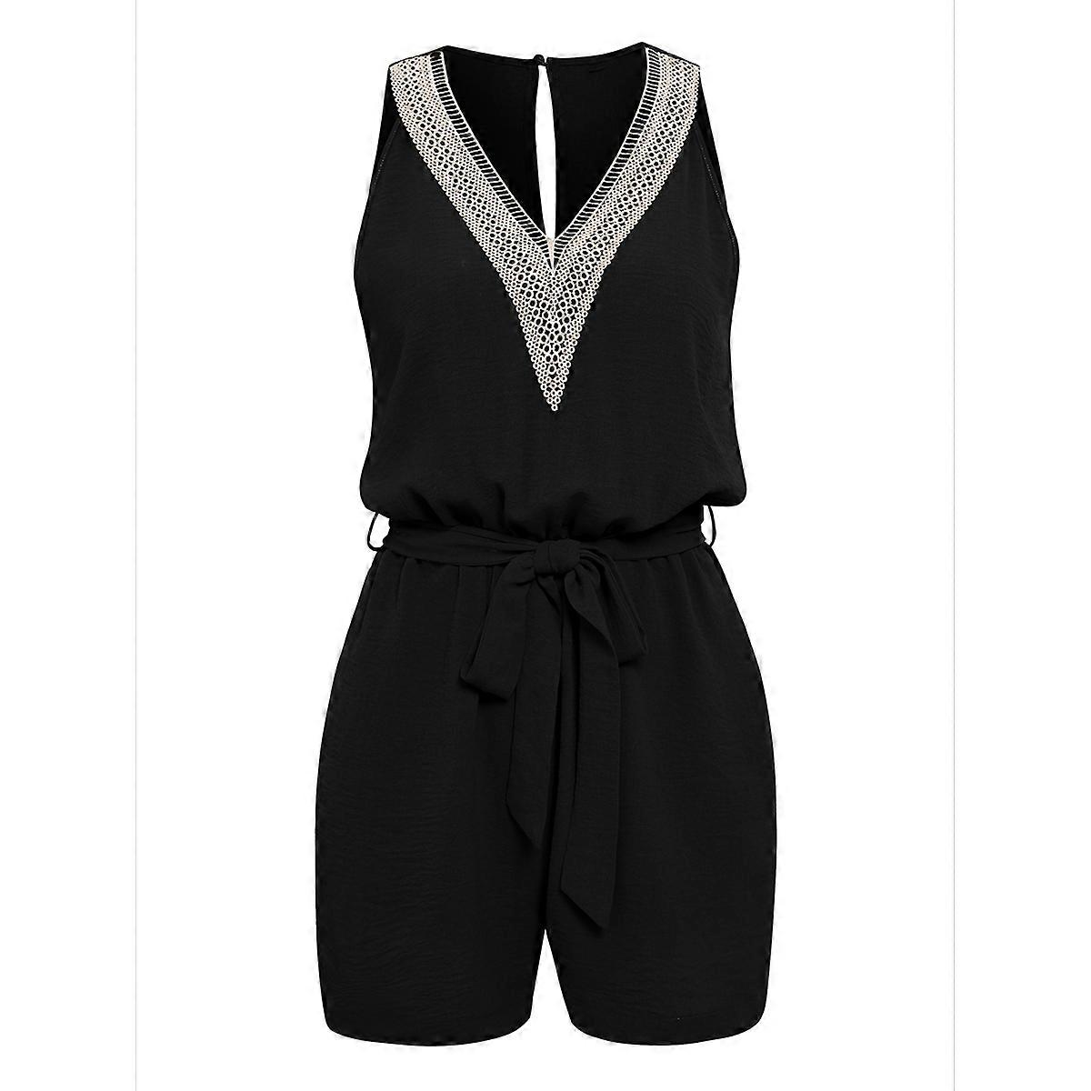 Summer Sleeveless V Neck Jumpsuit Black L