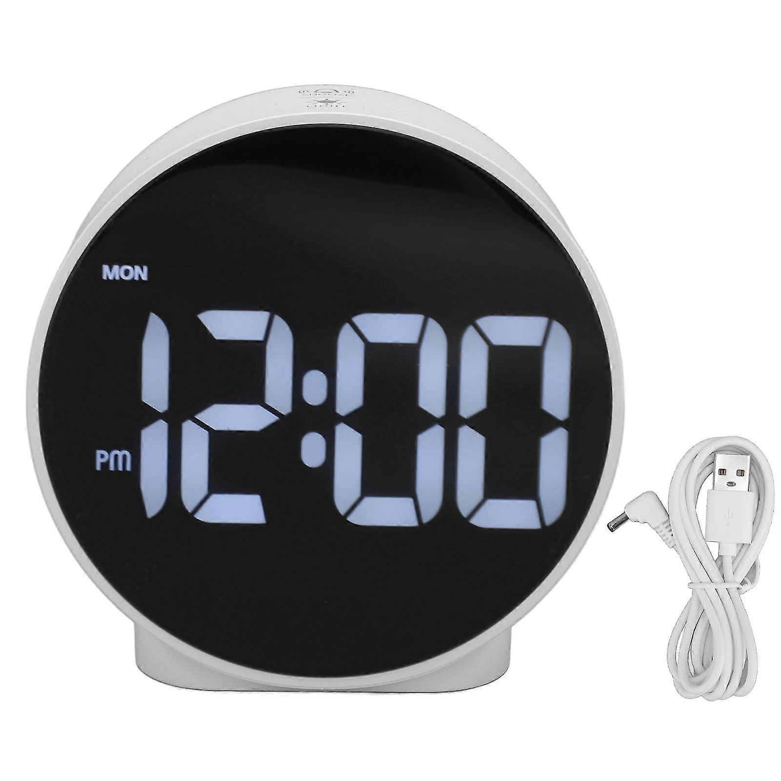 Alarm Clock, Digital Display, Round - shaped, with USB Charging Cable, for Bedroom Use