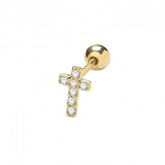 9ct Yellow Gold Zirconia Cross Cartilage 6mm Post Stud ES1913